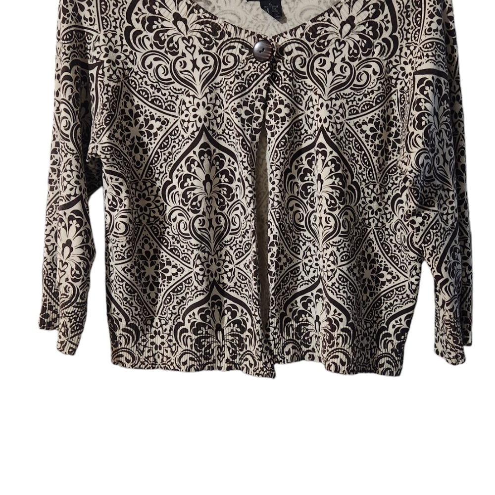 Grace Elemenys One Button Sweater, Cream and Brown, Size XL